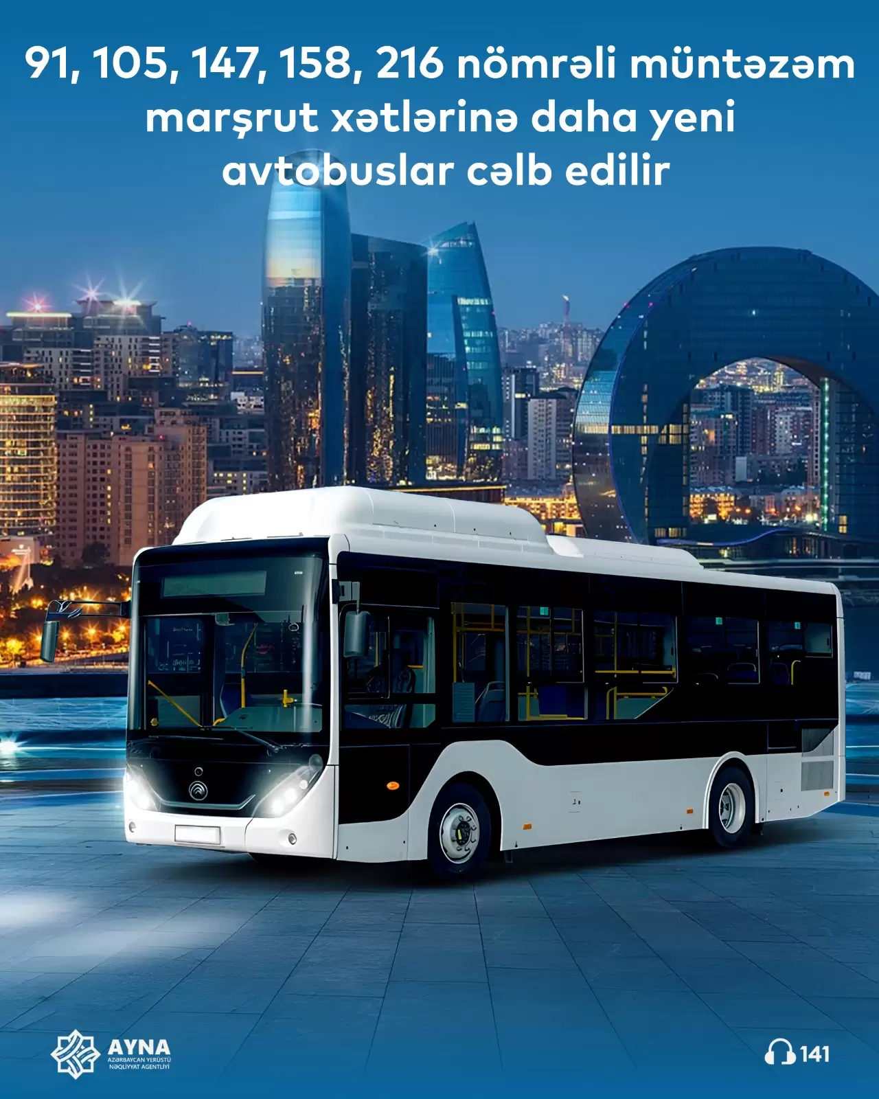 Beş müntəzəm marşrut xəttinə daha yeni avtobuslar cəlb edilir